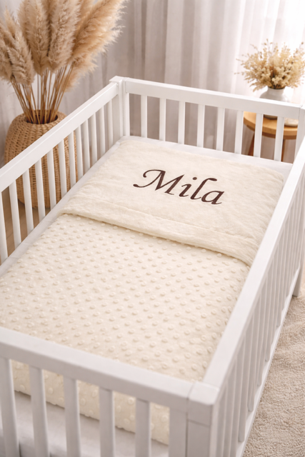 Babydeken bubbeldeken met naam Blingboetiek beige Hoofdafbeelding